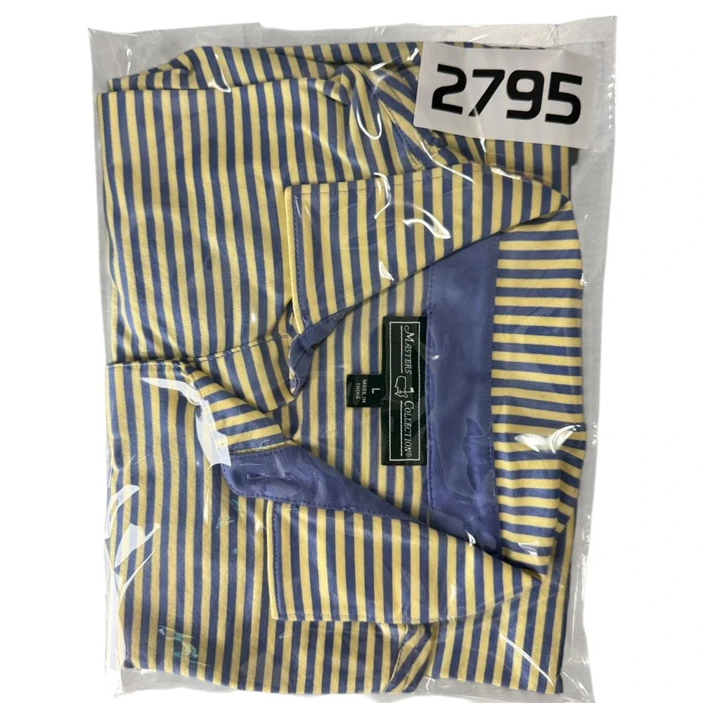 Masters Collection Golf Polo Shirt Mens‎ Large Blue Yellow Striped Pima Cotton